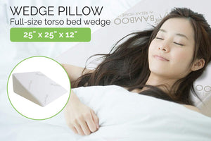 Wedge Pillow For Acid Reflux - 12 Inch Pillow Wedge For Sleeping. Industry leading 1.5 Inch Memory Foam Top and Stay Cool Removable Bamboo Cover. Ideal For Gerd, Heartburn, Snoring (25"W x 25"L x 12"H)